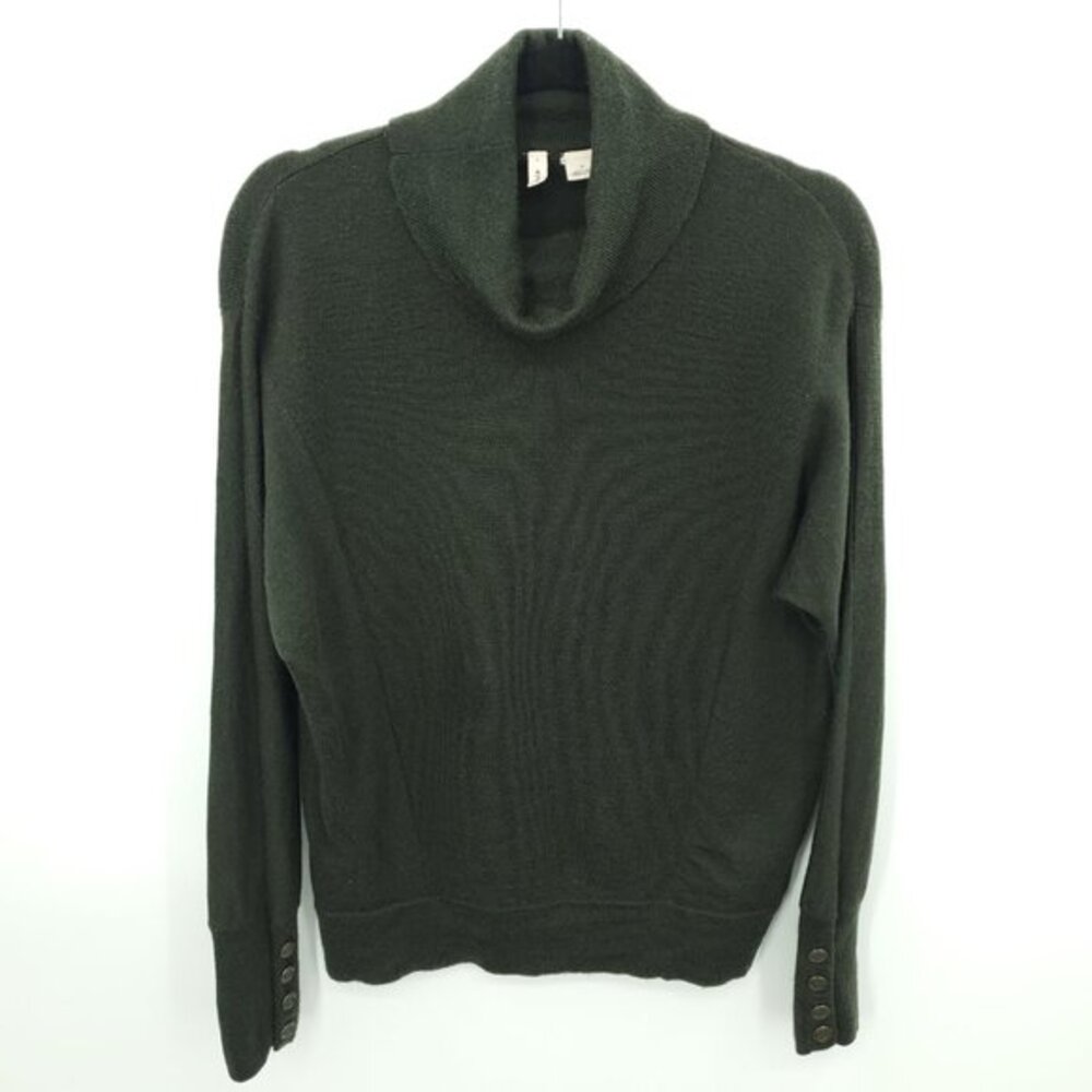 Moth Wool-Blend Fine Knit Cowl Neck Dolman Sleeve Sweater S Dark Green
